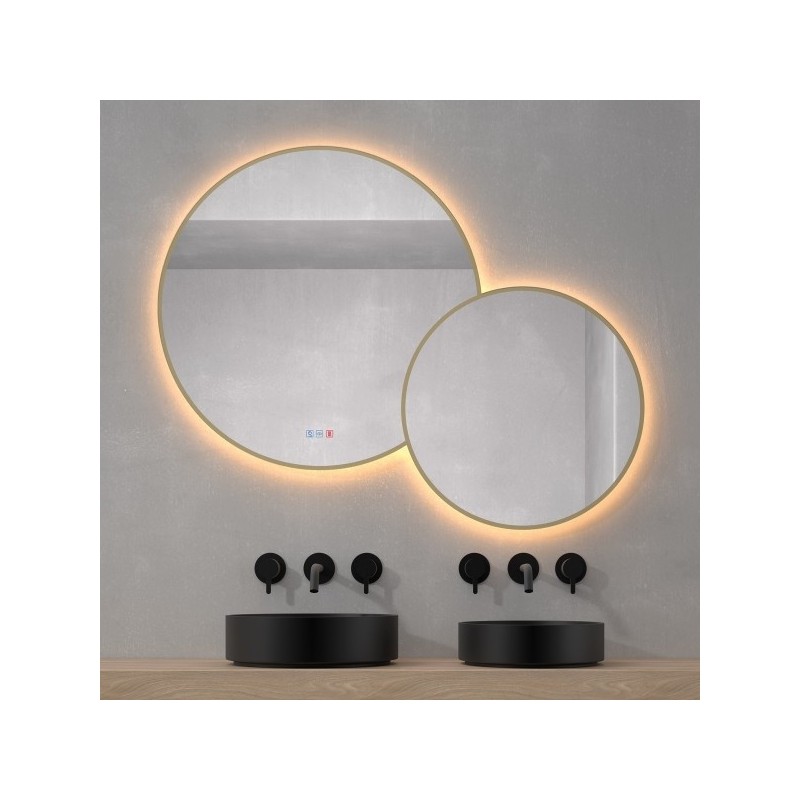 Espejo para baño redondo con luz led y marco dorado