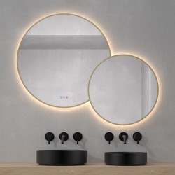 Espejo para baño redondo con luz led y marco dorado