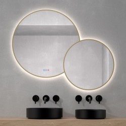 Espejo para baño redondo con luz led y marco dorado